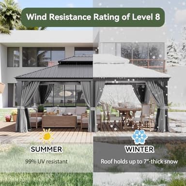 Aoxun 14' X 20' Hardtop Gazebo with Drainage System, Aluminum Outdoor Gazebo with Galvanized Steel Double Roof, Patio Permanent Metal Pavilion with Netting, for Garden, Deck, Grey - Image 5