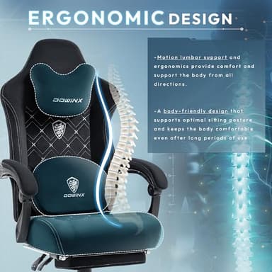 Dowinx Fabric Gaming Chair with Heated Massage Lumbar Support, Gaming Chairs for Adults, Big and Tall Gamer Chair with Pocket Spring Cushion and Footrest, Recliner High Back PC Chair for Adult, Black - Image 8