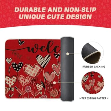 Artoid Mode Welcome Love Bowknot Valentine's Day Doormat, Home Decor Low-Profile Switch Rug Door Mat for Indoor Outdoor 17x29 Inch - Image 6