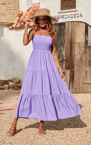 PRETTYGARDEN Women's Summer Maxi Dress 2025 Casual Boho Sleeveless Spaghetti Strap Smocked Tiered Long Beach Sun Dresses (Light Purple,L) - Image 3
