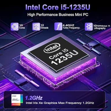 Beelink Dual LAN Mini PC, EQi12 Intel Core i5-1235U(10C/12T, max 4.4GHz), 16GB DDR4 RAM 500GB PCIe4.0 SSD, WiFi 6/ BT5.2/ Dual HDMI/Bulit-in 85W Power Supply Desktop Computer - Image 4