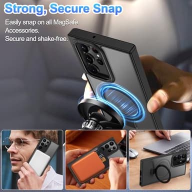 Casehas for Samsung Galaxy S22 Ultra Case,with Magnetic Invisible Stand [Military Drop Protection] [Compatible with MagSafe] Shockproof Slim Translucent Anti-Slip, Black - Image 7