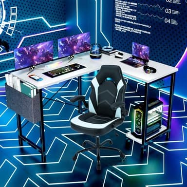 Sweetcrispy L Shaped Computer Desk - Gaming Corner 50 Inch PC White Writing Study Student Table with Wooden Desktop CPU Stand Side Bag Reversible for Home Office Room Small Space, Black - Image 2
