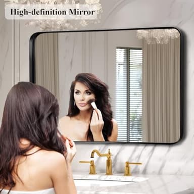 Fabuday Large Black Bathroom Mirror 40x30 Inch - Rectangular Framed Mirrors for Wall, Black Metal Mirror Wall Mounted for Bathroom, Farmhouse, Living Room, Hangs Vertically or Horizontally - Image 4