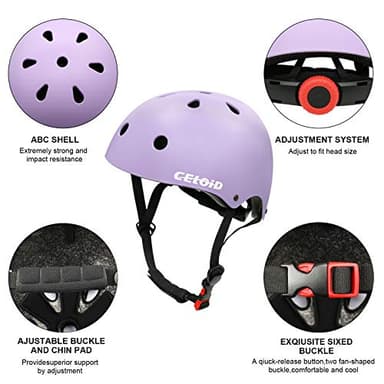 CELOID Kids Helmet Pad Set,Adjustable Kids Skateboard Bike Helmet Knee & Elbow Pads Wrist Guards 5-8 Years Kid Protective Gear Set for Girls Boys Bicycle Bike Roller Skating Scooter Rollerblade Sport - Image 4