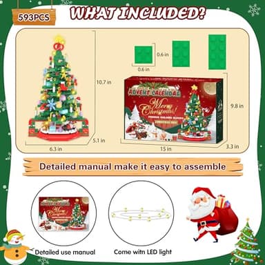 Advent Calendar 2025 Christmas Tree Building Set with LED Light, 24 Days Christmas Countdown Calendar Christmas Tree Building Blocks, Xmas Gifts for Adults Teens Kids - Image 4