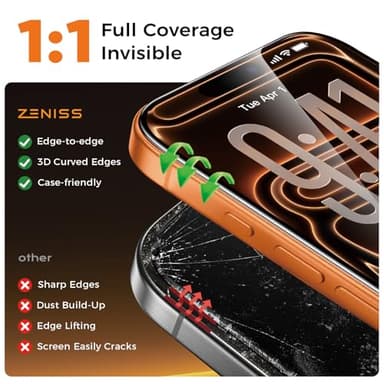 NeverBreak 9H+ Hardness for iPhone 17 Pro Max Screen Protector 12FT Military Grade Protection (Scratch, Shatter, Drop Resistance) Tempered Glass Full Edge Coverage 6.9", 2 Pack with De-Bubble Card - Image 4