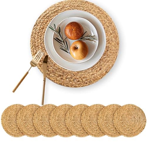 MRS WOODS EVENTS Round Woven Placemats Set of 8, 13.5 Inch Rattan Boho Place Mats Water Hyacinth Place Mats Farmhouse Wicker Placemat Heat Resistant Placemats for Dining Table Indoor Outdoor Placemats - Image 1