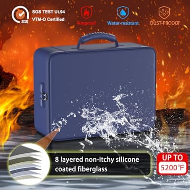 ENGPOW 5200℉ Fireproof File Organizer Bag with 13 Pocket Accordion File Folder,Document Organizer Box with Lock&Labels,Multi-Layer Portable Home Travel Safe Storage Box for Important Documents,Blue - Image 3