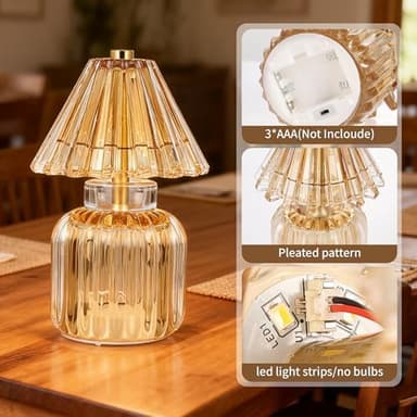 Battery Operated Lamp with Auto-Off Timer, Cordless Table Night Light for Bedroom & Entryway, Portable LED Lamp for Home, Outdoor, Camping No Battery Included (Umbrella Design - Amber - Image 5