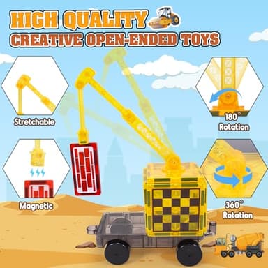 Magnetic Tiles Kids Construction Toys - Road Set with Magnet Crane for Boys Age 3-5 4-8 8-10, Magnet Building Blocks Expansion Pack Toy Car Track Train Set, Road, Dolls, Traffic Lights and Stations - Image 5