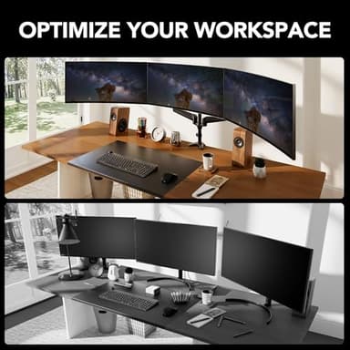 HUANUO Triple Monitor Mount for 17 to 32 inch Screens, Gas Springs Adjustment Triple Monitor Stand with Swivel, Tilt, Rotation, Clamp & Grommet Kit (Black) - Image 7
