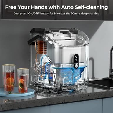 Nugget Ice Maker Countertop, 35.5Lbs/24Hrs Chewable Sonic Ice Machine with Self-Cleaning, Handle, Water Tank, Quiet Operation & Portable Pellet Ice Maker for Home, Office, Kitchen, Bar, Deep Black - Image 3