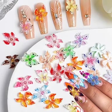 SHUXILIN 60PCS Flower Nail Art Charms 3D Hawaii Flowers Nail Rhinestones Hibiscus Floral Nail Gems Colorful Flower Nail Diamonds Summer Nail Jewelry Tiny Flowers Nail Design for Women Nail Supplies - Image 3
