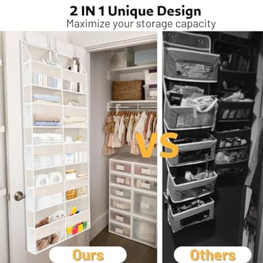 Over the Door Organizer 5 Tiers,Extra Large Behind Door Storage of 10 Compartments,80 lbs Weight Capacity Over the Door Storage, Door Hanging Organizer for Closet, Diaper Organizer, Beige - Image 5