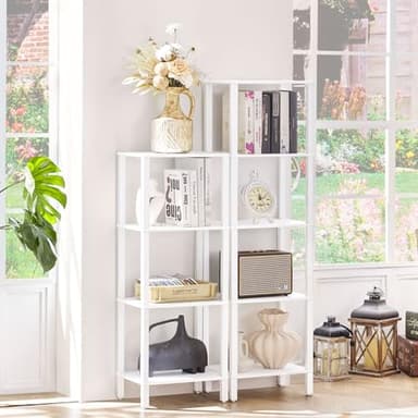 YUFAM 4 Tier Tall Wooden Bookshelf with Storage - Small White Bookcase for Small Spaces, Shelf for Living Room, Office, Bedroom, Kitchen - Industrial Modern Book Shelf - Image 4