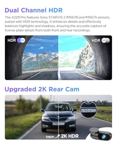 VIOFO A229 Pro 4K HDR Dash Cam, Dual STARVIS 2 IMX678 IMX675, 4K+2K Front and Rear Car Camera, 2 Channel with HDR, Voice Control, 5GHz WiFi GPS, Night Vision 2.0, 24H Parking Mode, Support 512GB Max - Image 4