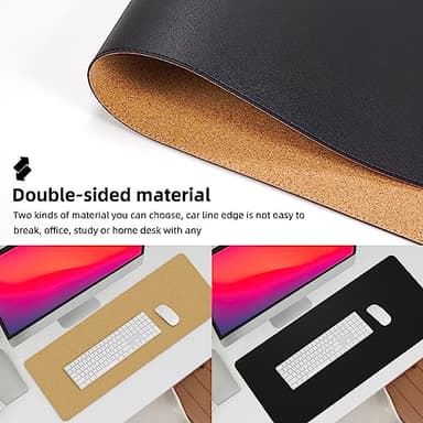 Large Desk Mat 47.2" x 17" Leather Desk Pad Protector with Natural Cork & PU Leather, Non-Slip Office Desk Mat, Large Mouse Pad, Waterproof Desk Blotter pad for Office&Home(Black) - Image 3