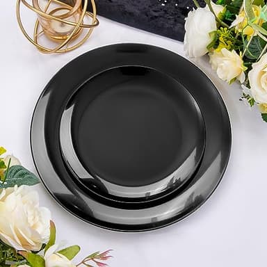 PULOTE 100PCS Black Plastic Plates Disposable - Premium Heavy Duty 50 Black Dinner, 50 Dessert/Salad Plates - Ideal for Party, Halloween - Image 4
