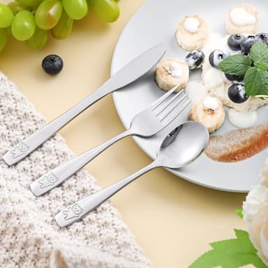 9 Piece Stainless Steel Kids Silverware Set,Toddler Utensils,Child and Toddler Flatware,Kids Utensil Set,Children Safe Forks, Spoons and Knives,Mirror Polished, Dishwasher Safe - Image 2