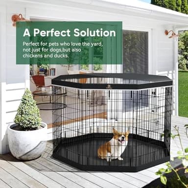 PJYuCien Dog Playpen, 8 Panels 42’’H Dog Pens Indoor with Bottom Pad and Top Cover, Metal Foldable Pet Puppy Exercise Fence Crate Kennel, Better for Medium and Big Animals,Black - Image 4