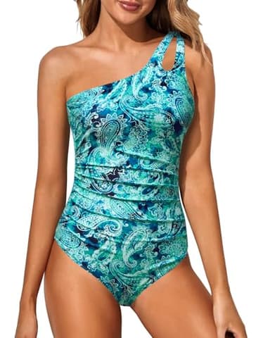 Holipick One Shoulder One Piece Swimsuit for Women Tummy Control Bathing Suits Modest Full Coverage Keyhole Swimwear - Image 1