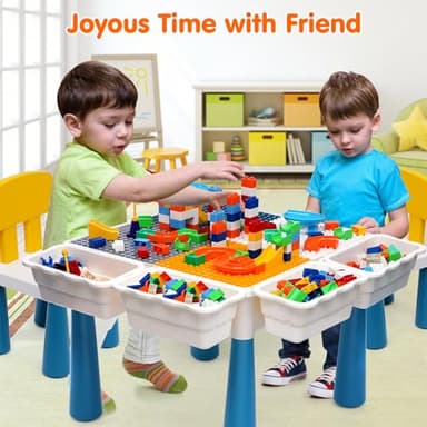Arscniek Toddlers Activity Table 7 in 1 Kids Activity Tables and Chair Set with 152Pcs Large Marble Run Building Blocks, Sand/Water Tables, Kids Learning Play Table Toys for Girls Boys Toddler Age 3-7 - Image 5