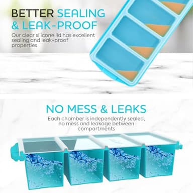 XOMOO Silicone Freezer Tray With Lid - Soup Freezer Container molds - Large Ice Cube Tray- makes 8 perfect 1 cup portions cubes, 2-Pack Freezer Storage Food Soups & Meal Prep - Oven & Dishwasher -Safe - Image 5