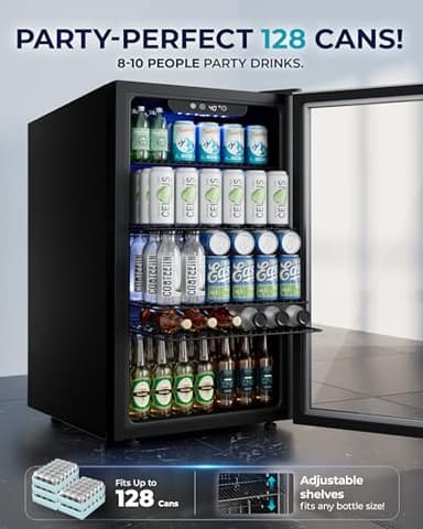 EUHOMY Beverage Refrigerator and Cooler, 128 Can Mini fridge with Glass Door, Small Refrigerator with Adjustable Shelves for Soda Beer or Wine, Perfect for Home/Bar/Office, Silver - Image 3
