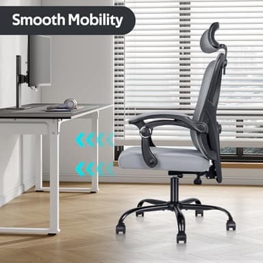 Ergonomic Office Chair: Office Computer Desk Chair with High Back Mesh and Adjustable Lumbar Support Rolling Work Swivel Task Chairs with Wheel 3D Armrests and Headrest - Image 4