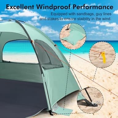 WhiteFang Beach Tent Anti-UV Portable Sun Shade Shelter for 3 Person, Extendable Floor with 3 Ventilating Mesh Windows Plus Carrying Bag, Stakes and Guy Lines (Mint Green) - Image 5