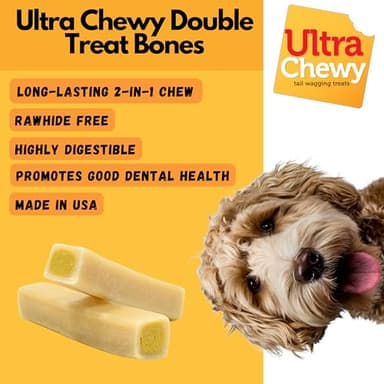 Ultra Chewy Double Treat Bones Favorites, Dog Treats, Made in The USA, Healthy Treats, Easy to Digest, Promotes Dental Health (Assorted Flavors, 1 Pack/9 Bones Per Pack) - Image 2