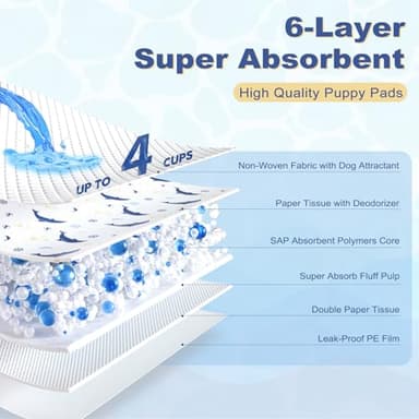 MIZOK Puppy Pads, 22"x22" Dolphin Print Dog Pee Pads with Adhesive Tabs, 6-Layer Leak-Proof Super Absorbent, Quick-Dry Disposable (50 Count) - Image 3