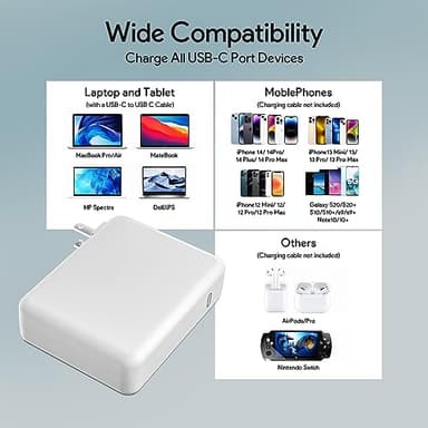 Mac Book Pro Charger - 140W USB C Charger Fast Charger for MacBook pro & MacBook Air, ipad Pro, Samsung Galaxy and All USB C Device, 6.6 ft USB C Cable Included - Image 4