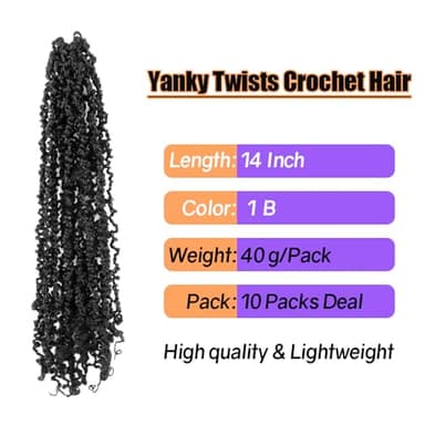 14 Inch 10 Packs Yanky Twist Crochet Hair Pre-twisted Natural Black Kinky Mini Spring Twist Plus Small Curly Senegalese Twist Braids (1B) - Image 2
