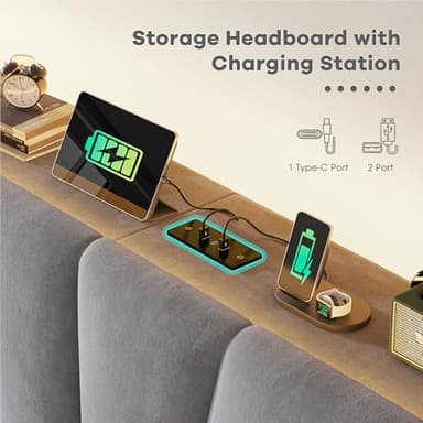 EnHomee King Size Bed Frame, Velvet Bed Frame with Headboard and Led Light, Platform Bed Frame for Bedroom Apartment, Dorm, Noise-Free, Easy Assembly, Dark Gray - Image 4