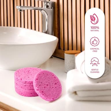 GAINWELL 50-Count Compressed Facial Sponges for Daily Facial Cleansing and Exfoliating, 100％ Natural Cosmetic Spa Sponges for Makeup Remover, Reusable, Pink - Image 7