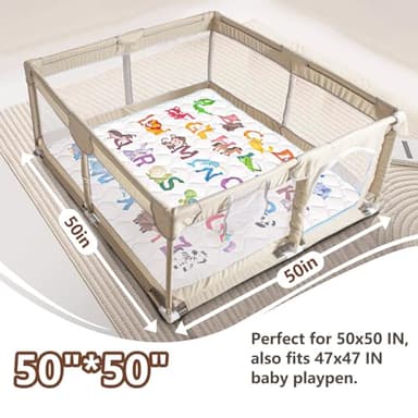 Beavtaens Baby Play Mat, 50x50 Playpen Mat with Super Soft Touch, Activity Mats with Upgraded Anti-Slip Bottom, Machine Washable Crawling Mats for Floor & Picnic (Animal Alphabets) - Image 2