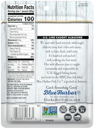 Blue Harbor Fish Co. Wild Albacore Tuna in Water No Salt Added - 3 oz Pouch (Pack of 12) - Image 2