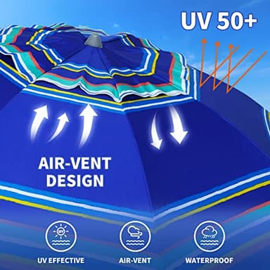 AMMSUN 7ft Heavy Duty High Wind Beach Umbrella Parasols with Sand Anchor Vent Tilt UV 50+ Sun Protection Portable Outdoor Sunshade Umbrellas Carry Bag for Patio Garden Pool Backyard Blue - Image 4