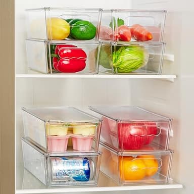 Vtopmart 8pcs Clear Organizers and Storage Bins with Lids, Stackable Plastic Storage Containers with Handles for Fridge, Freezer, Pantry, Cabinet, Kitchen Organization - Image 3