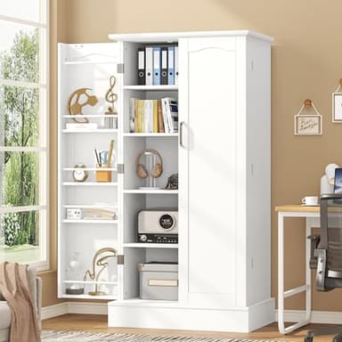 kepptory Kitchen Pantry Cabinet, Pantry Storage Cabinet with Adjustable Shelves and Drawer, Sideboard Buffet Cupboards Storage Shelf for Home Office Use (White, 16" D x 24" W x 47" H) - Image 4