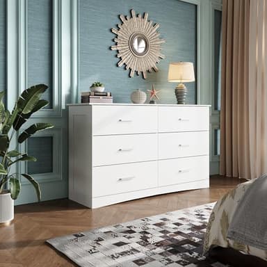 WLIVE White Dresser with 6 Drawers, Wide Wood Chest of Drawers for Bedroom, Large White Storage Tower Unit, Modern Minimalist Closet Store Organizer for Living Room, Hallway - Image 2