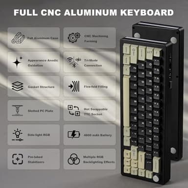 YUNZII AL66 Wireless Mechanical Keyboard,Full Aluminum CNC,65% Knob Control,Bluetooth/2.4G/Wired,Hot Swappable Pre-lubed Switches,Gasket Mounted RGB for Win/Mac(Milk Switch, Black) - Image 2