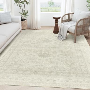 zesthome 5x7 Area Rugs - Ultra-Thin Washble Rug, Stain Resistant Anti Slip Backing Rugs for Living Room,Bedroom, Vintage Home Decor Area Rug (Beige/Grey,5'x7') - Image 1