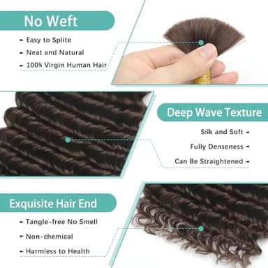 LEISWISS Boho Human Braiding Hair Curly 150g 22 Inch 6 Bundles/Pack Human Braiding Hair for Boho Braids Virgin Hair Extensions 12A Wet And Wavy Deep Wave Bulk Human Hair for Braiding - Image 3