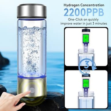 2025 New Hydrogen Water Bottle, 2200PPB in 3Min, SPE PEM Tech, Portable 16OZ, Rechargeable Hydrogen Water Bottle for Travel, Home, Office – Gift for Family & Friends (Silver) - Image 2