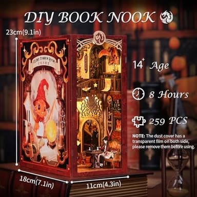 Fsolis Book Nook Kit, DIY Miniature Room House Kit 3D Wooden Puzzle Craft Kit for Adults Decorative Bookend Bookshelf Bookcase Nook Decor Gifts for Women Teens and Book Lovers (Flam Common Room) - Image 3