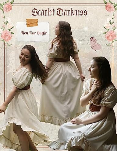 Cottagecore Off The Shoulder Medieval Renaissance Fairy Dress - Beige S - Image 2