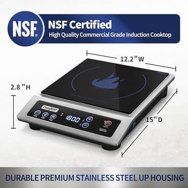 ChangBERT Induction Cooktop, Commercial Grade Portable Cooker, Large 8” Heating Coil, Premium Stainless Steel Countertop Burner with NSF Certified, 10 Hours Timer Powerful 1800W Professional Hot Plate - Image 3